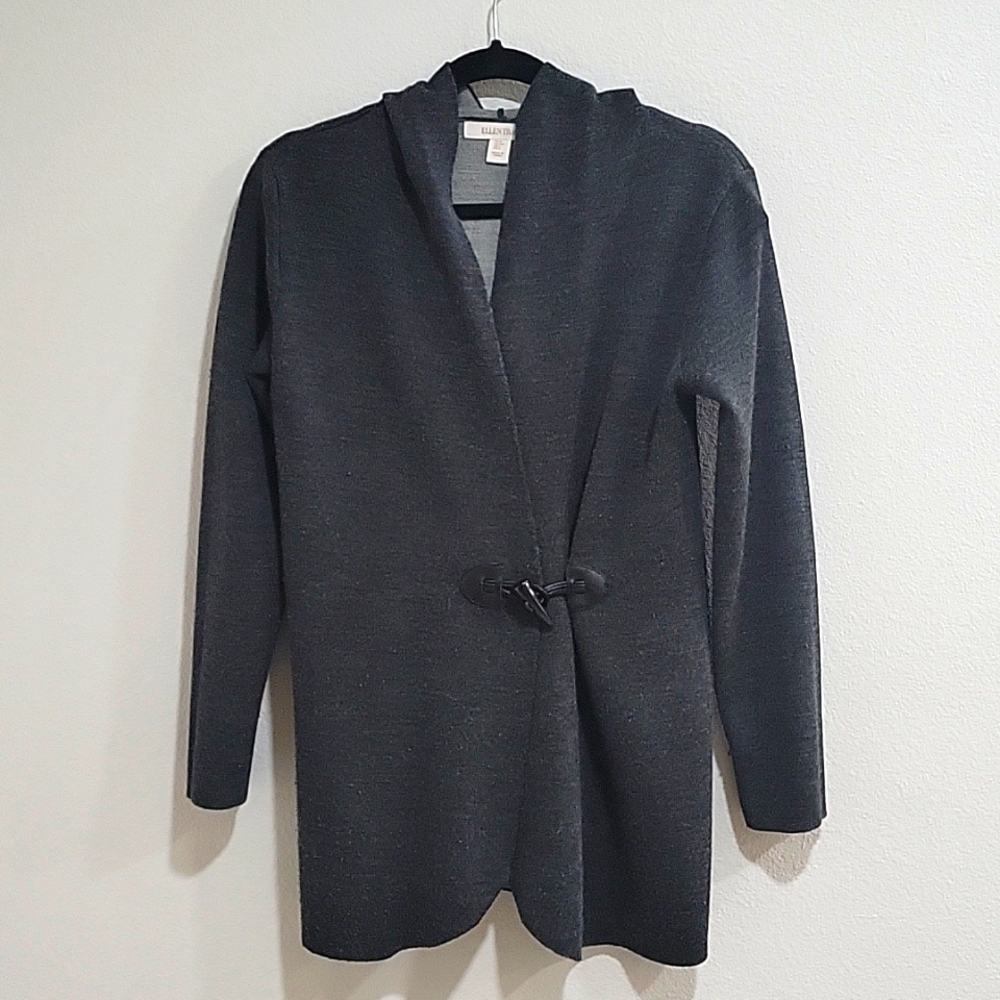 Ellen Tracy Wool Blend Dark Gray Cardigan with Single Toggle Women's Siz…